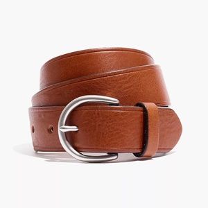 Madewell Medium Perfect Leather Belt - Size S in Pecan with Silver Buckle